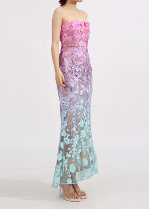Jryxan Strapless Gradient Floral Maxi Dress