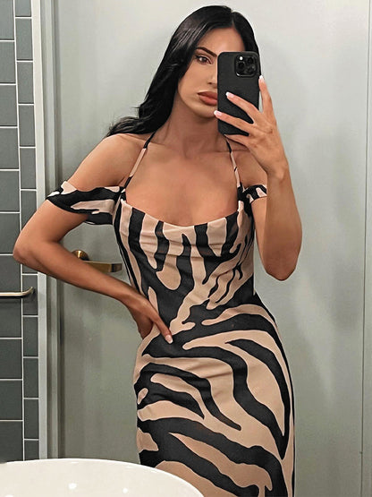 Xavia Backless Printed Dress In Zebra