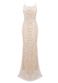 Eorland Strapless Pearl Sequin Maxi Dress In Nude