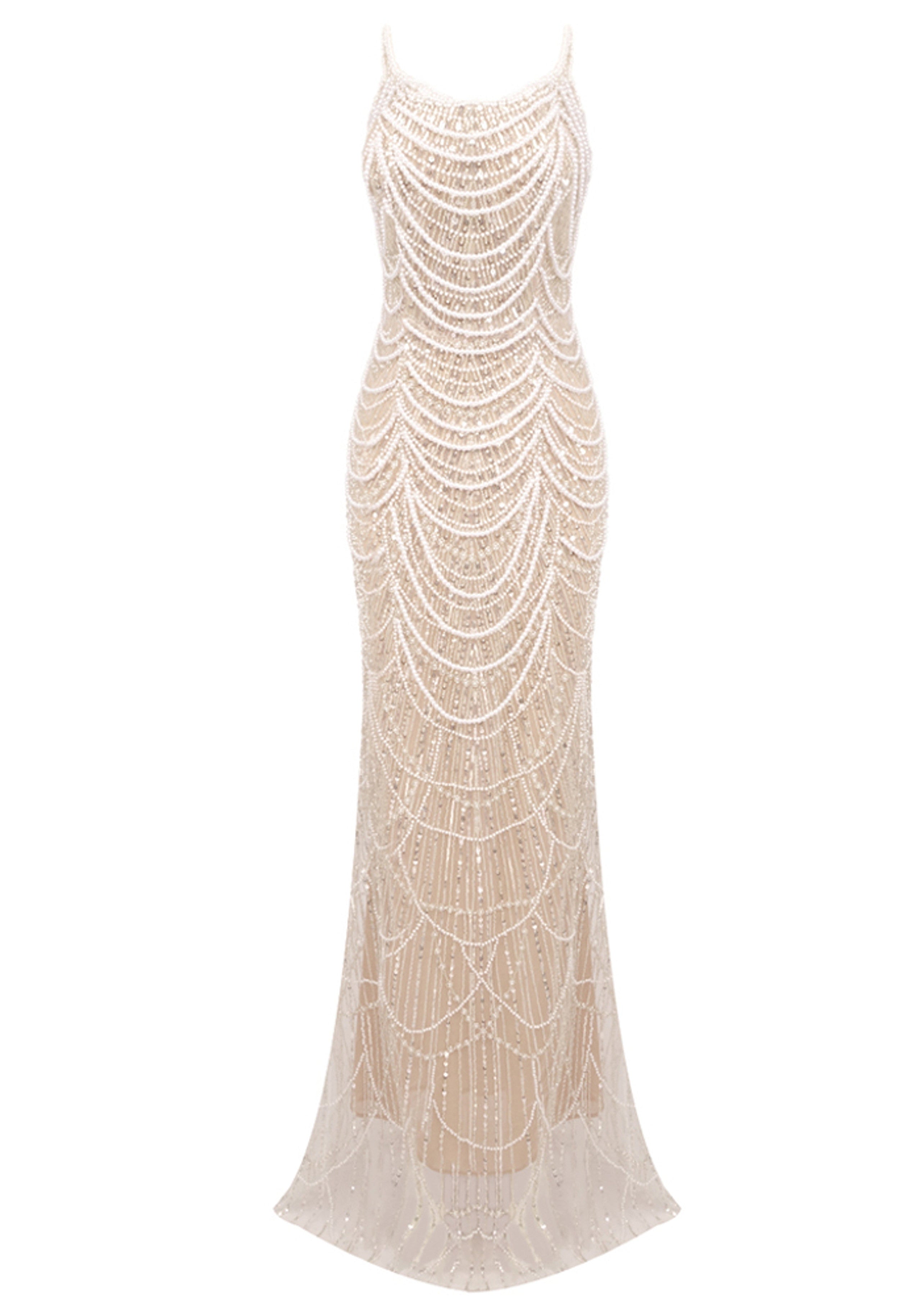 Eorland Strapless Pearl Sequin Maxi Dress In Nude
