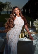 Ngendo Halter Lace Corset Maxi Dress In White