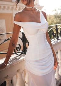 Ryron One Shoulder Corset Draped Maxi Dress In White