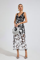 Plythar Ture Black Mesh Print Floral Dress