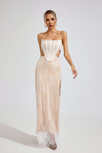 Eldritar Lace Off-Shoulder Maxi Dress In Apricot