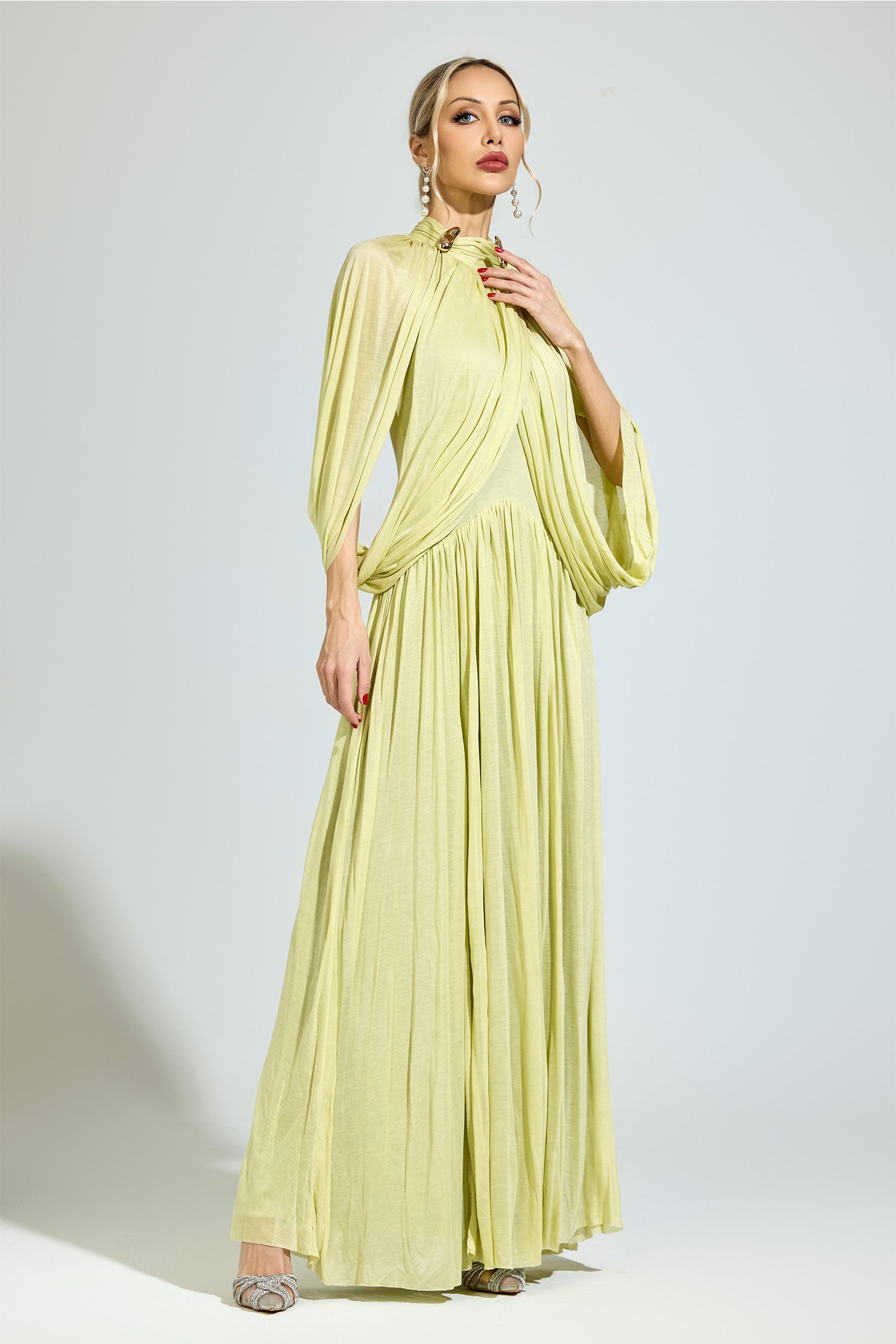 Nervion Green Pleated Sweater Dress