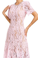 Fyrene Cutout Lace Midi Dress In Pink