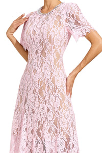 Fyrene Cutout Lace Midi Dress In Pink