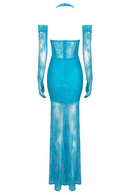 Valeria Lace Halterneck Maxi Dress In Blue