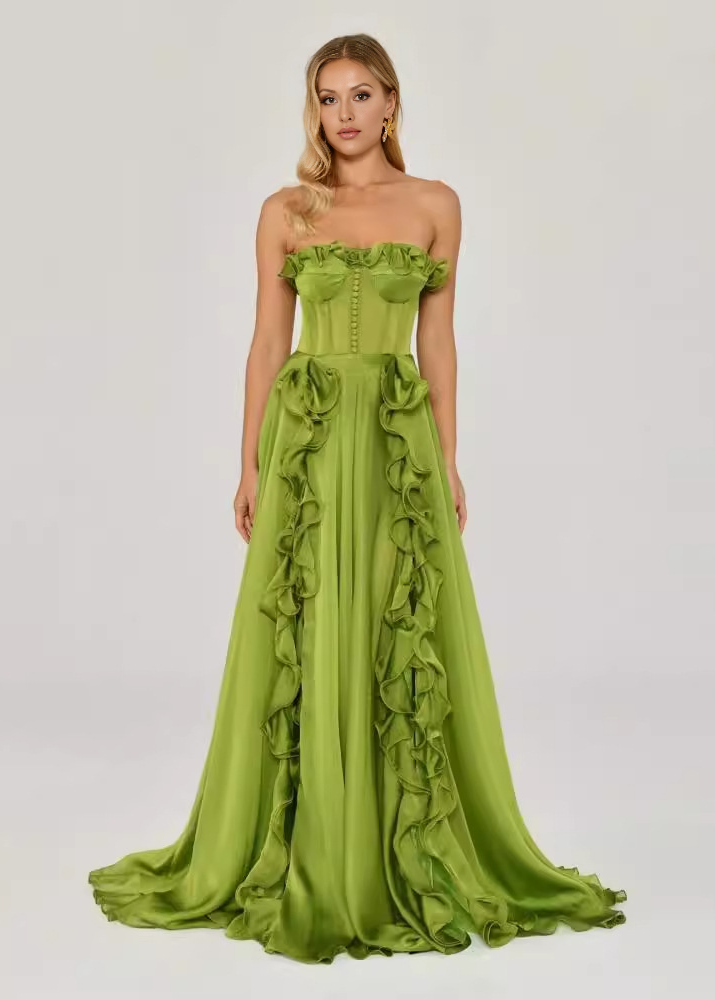 strapless ruched mesh maxi dress TAHLIA MESH RUCHED MAXI DRESS (BLUE)