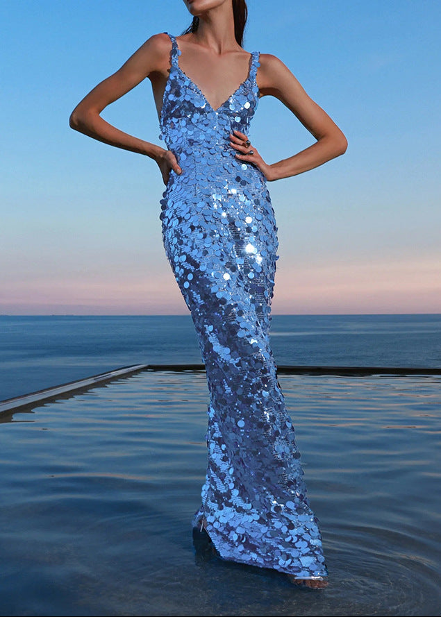 Vesse Sequin Maxi Dress In Blue