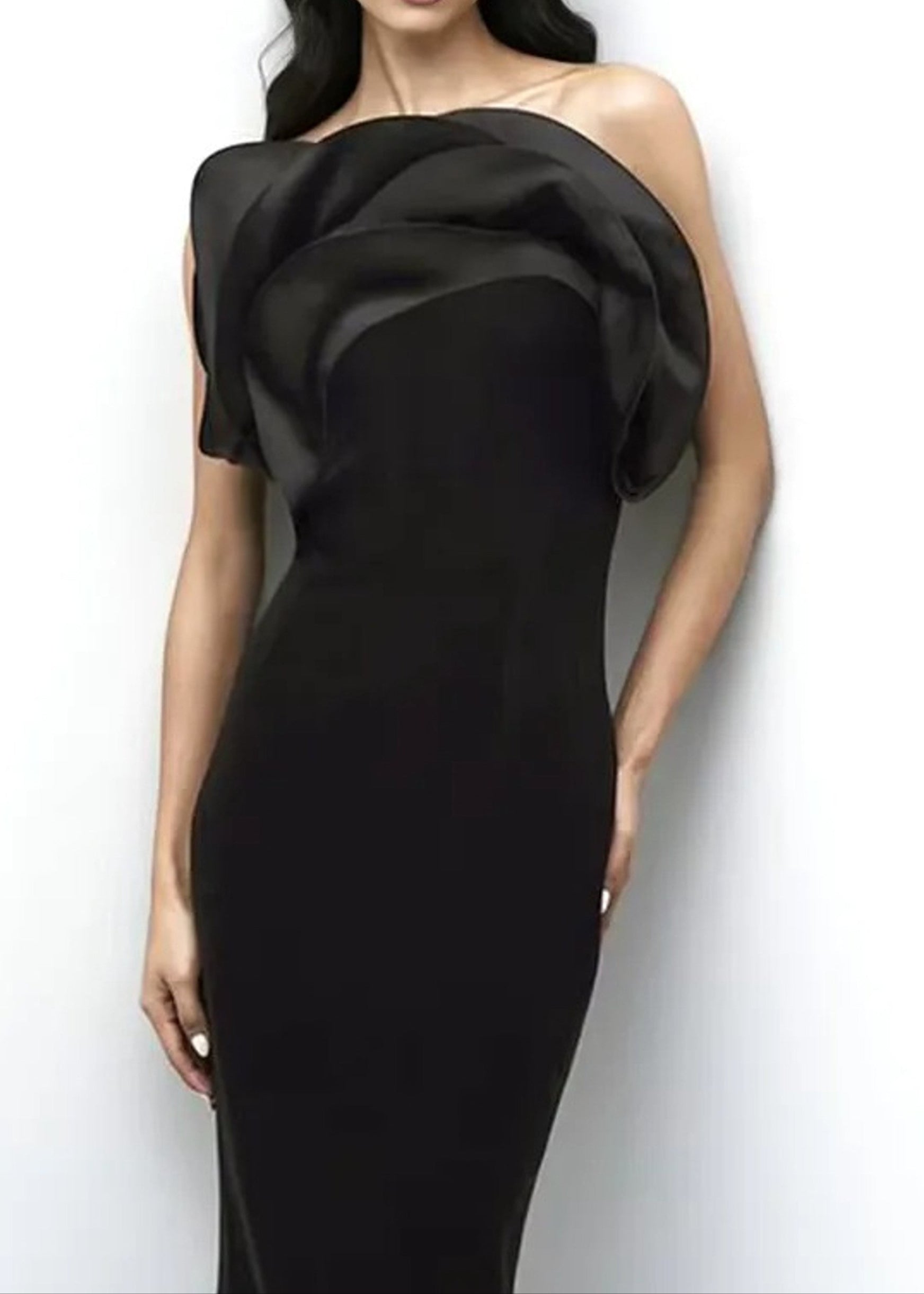 Cathee Strapless Petals Maxi Dress In Black