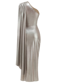 Hyalina One Shoulder Draped Midi Dress