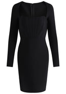 Daxian Long Sleeve Structured Midi Dress In Black