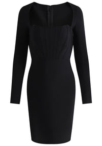 Daxian Long Sleeve Structured Midi Dress In Black