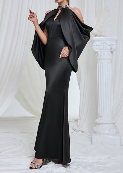 Jacobi Off-Shoulder Crystal Halter Maxi Dress In Black