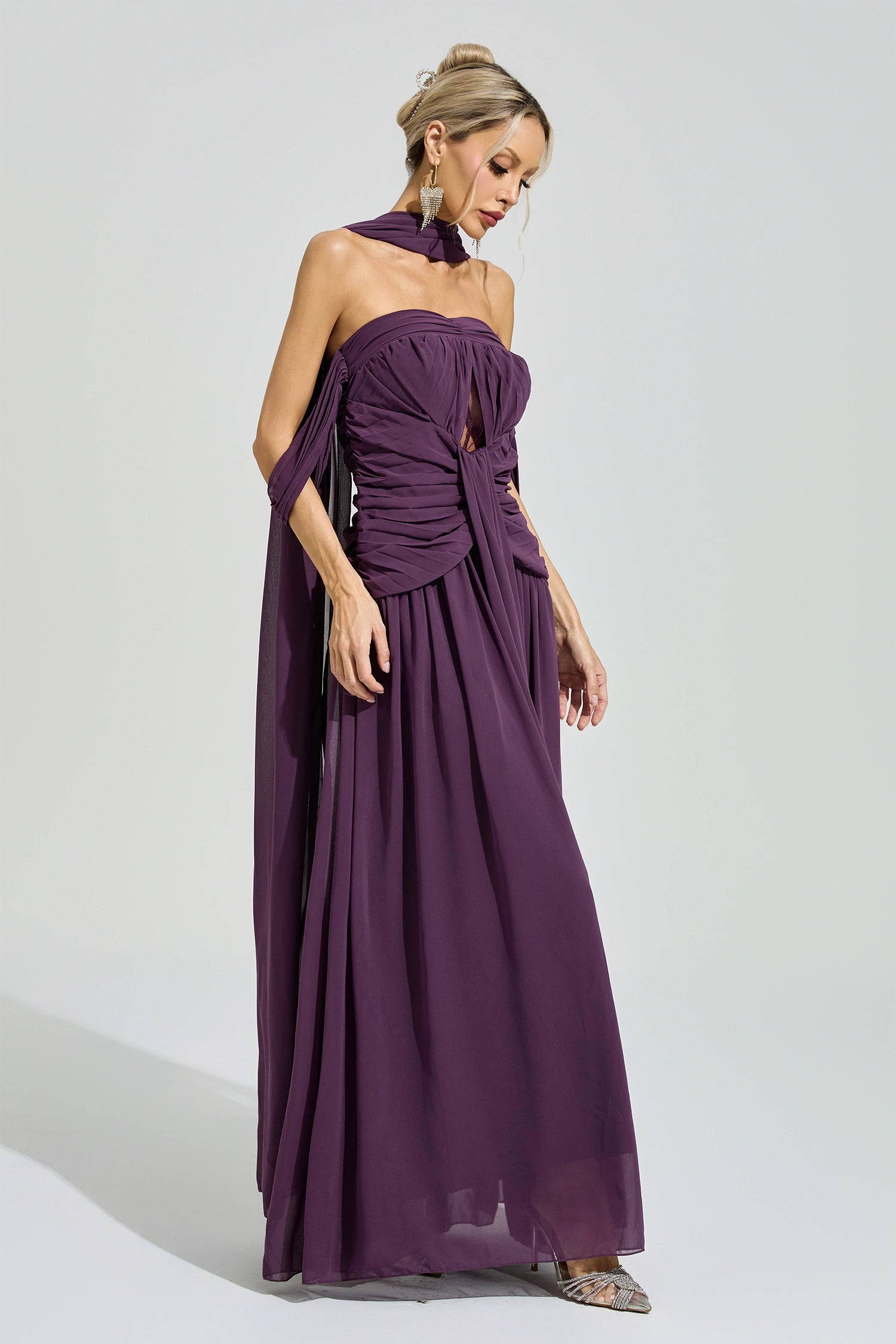 Gada Purple Halter Neck Maxi Dress