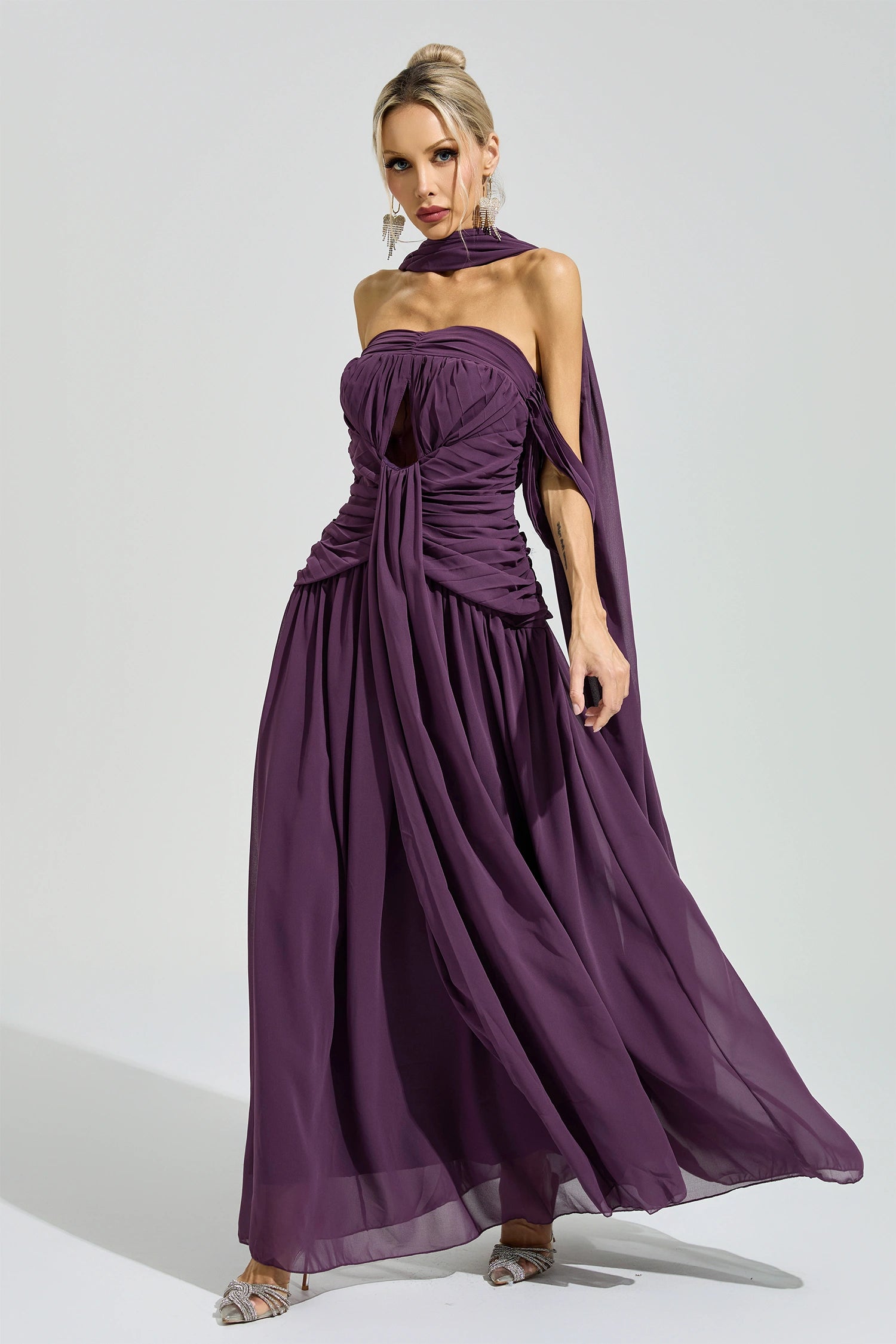 Gada Purple Halter Neck Maxi Dress