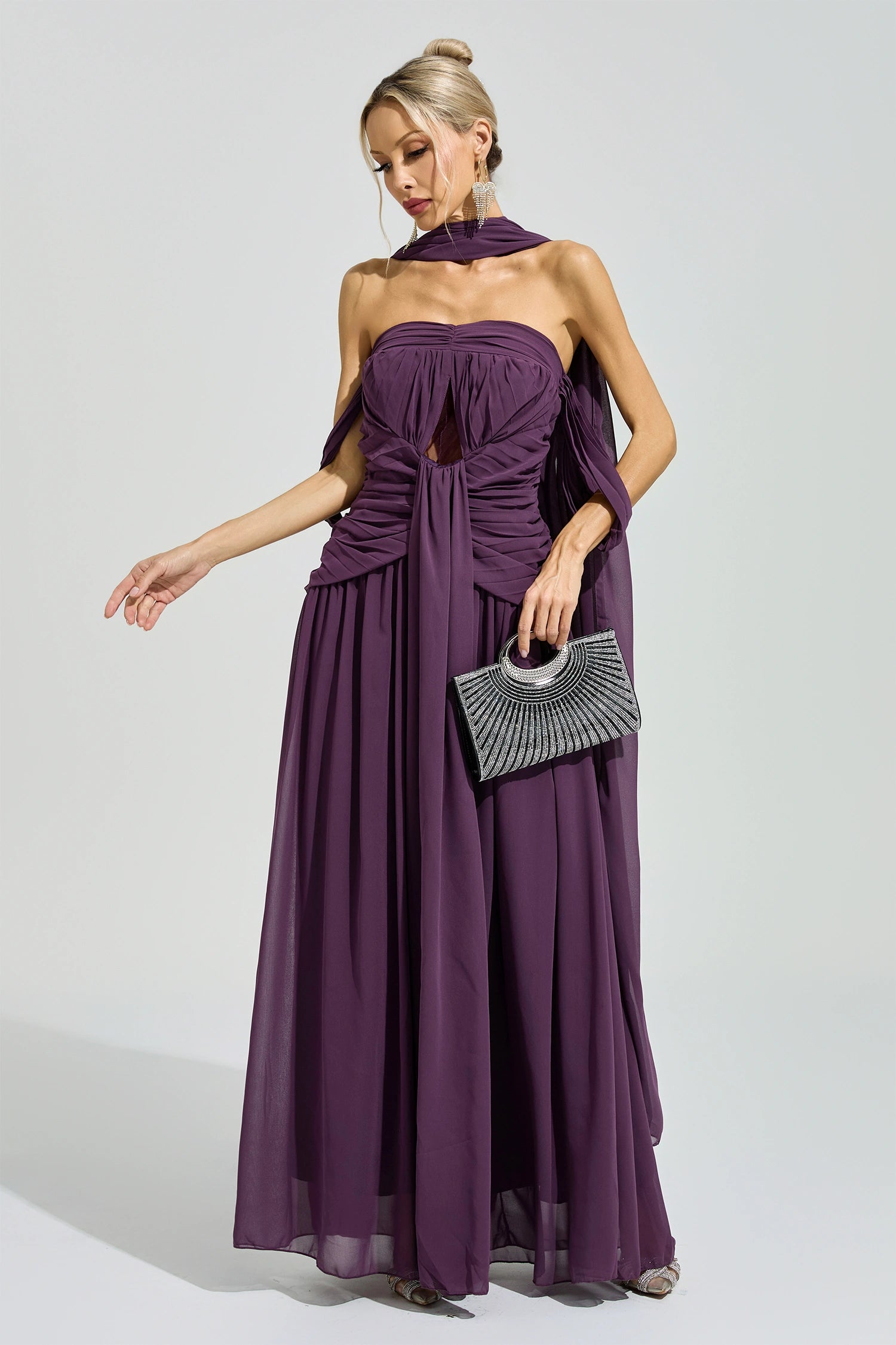 Gada Purple Halter Neck Maxi Dress