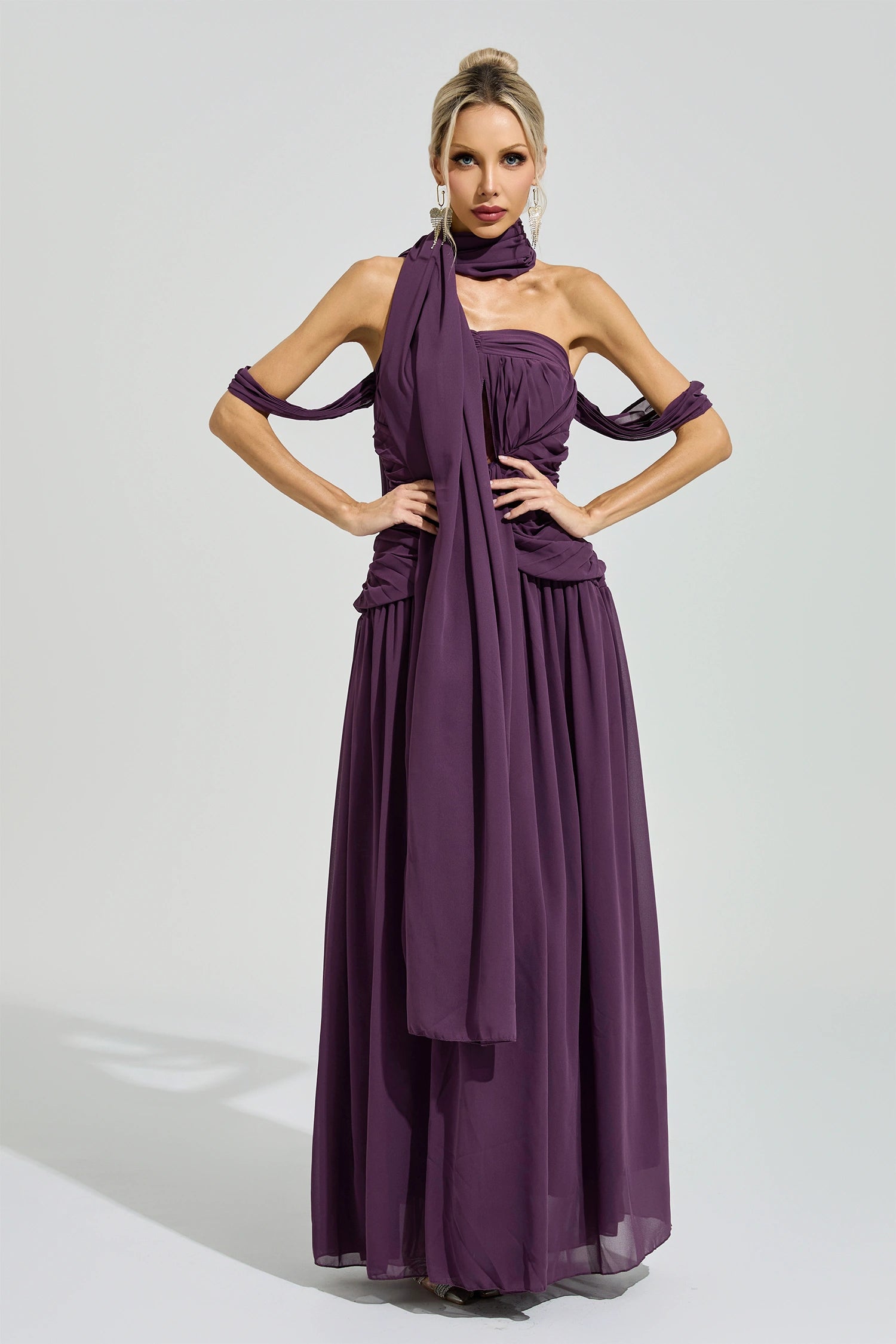 Gada Purple Halter Neck Maxi Dress