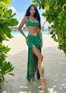 Hryonth Draped Ruffle Tassel Two Piece Maxi Dress In Green