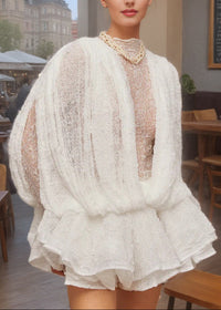 Valentine White Semi-Sheer Lace Top & Shorts & Dress Matching Set