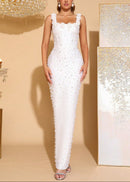 Baina Floral Detail Pearl Maxi Dress In White