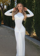 Simran Round Neck Ribbon Knot Maxi Dress In White