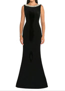 Cryos Backless Pearl Maxi Velvet Dress In Black