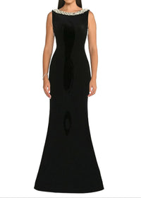 Cryos Backless Pearl Maxi Velvet Dress In Black