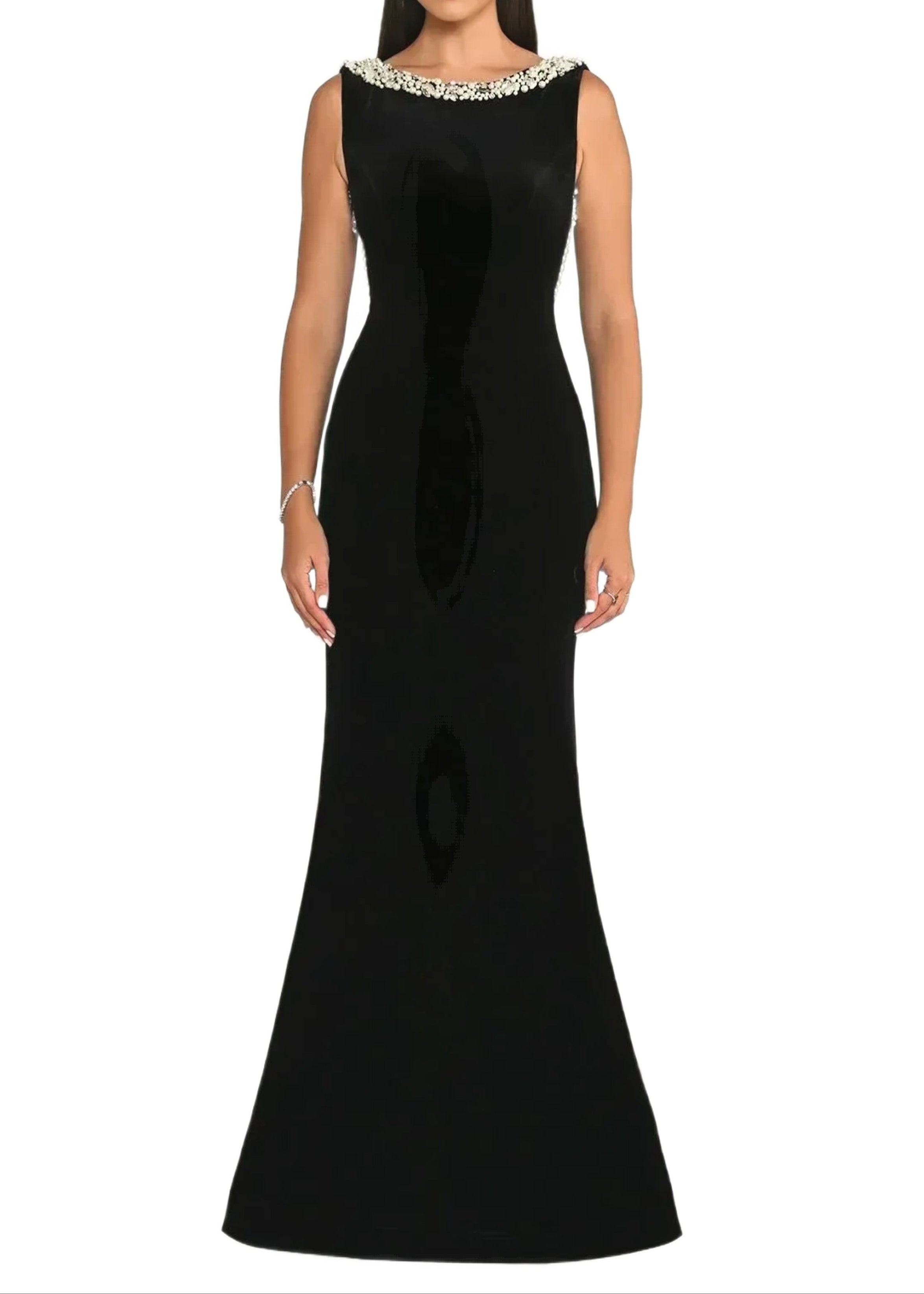 Cryos Backless Pearl Maxi Velvet Dress In Black