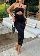 Monika Flower Halter Cutout Dress In Black