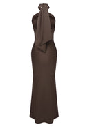 Lithany Halter Ruched Maxi Dress In Brown