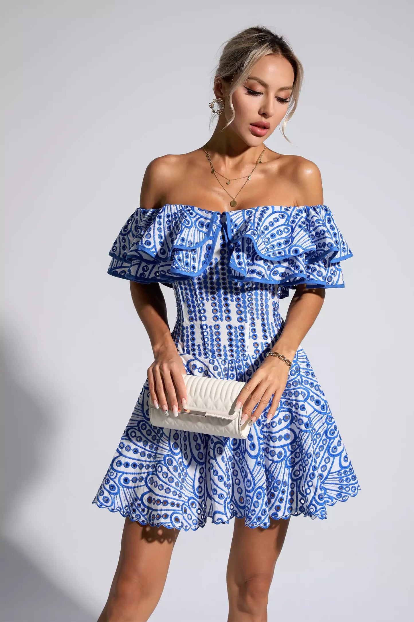 Ember Ruffle Cutout Mini Dress In Blue