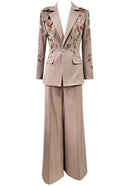 Gryxara Long Sleeve Sequin Floral Suit In Brown
