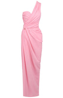 Syrax One Shoulder Draped Maxi Dress In Pink