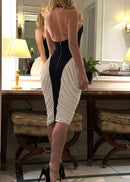 Daelen Halter Draped Midi Dress In Black White