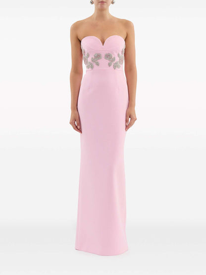 Larissa Floral Embroidery Strapless Maxi Dress In Pink