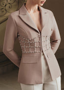 Ronda Pearl Crystal Blazer In Nude