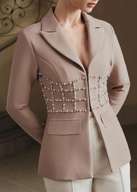 Ronda Pearl Crystal Blazer In Nude