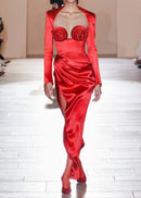 Bexlen Long Sleeve Floral Maxi Two Piece Dress In Red