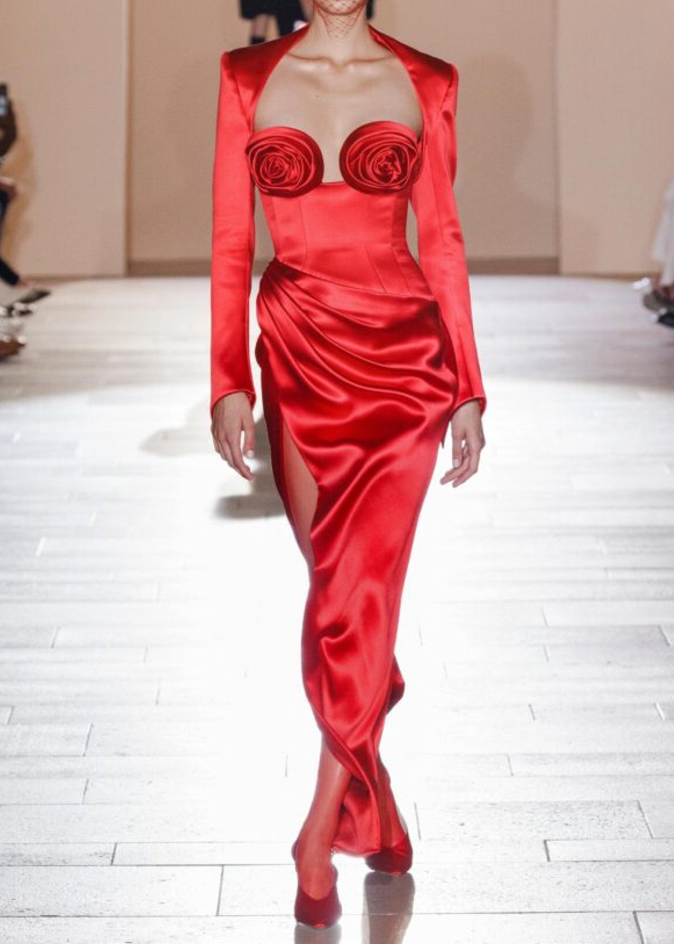 Bexlen Long Sleeve Floral Maxi Two Piece Dress In Red