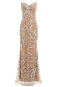 Lathrop Strapless Pearl Sequin Embellished Maxi Dress In Nude