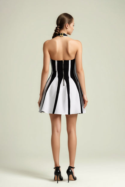 Santos Halterneck Knitted Striped Mini Dress