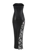 Laisha Faux Leather Lace Maxi Dress In Black