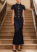 Matana Short Sleeve Two Piece Maxi Dress In Navy Blue