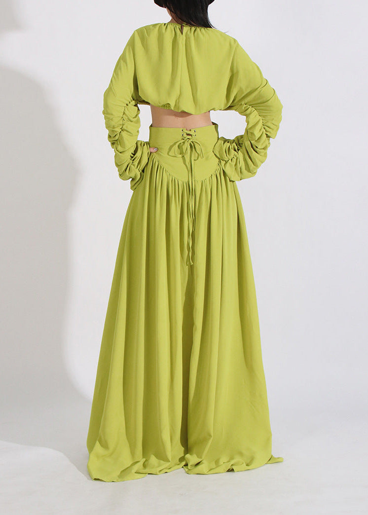 Vaelun Long Sleeve Ruched Skirt Set