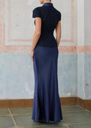 Matana Short Sleeve Two Piece Maxi Dress In Navy Blue