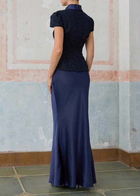 Matana Short Sleeve Two Piece Maxi Dress In Navy Blue