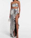 Hamza Strapless Ruffle Sequin Set