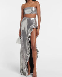 Hamza Strapless Ruffle Sequin Set